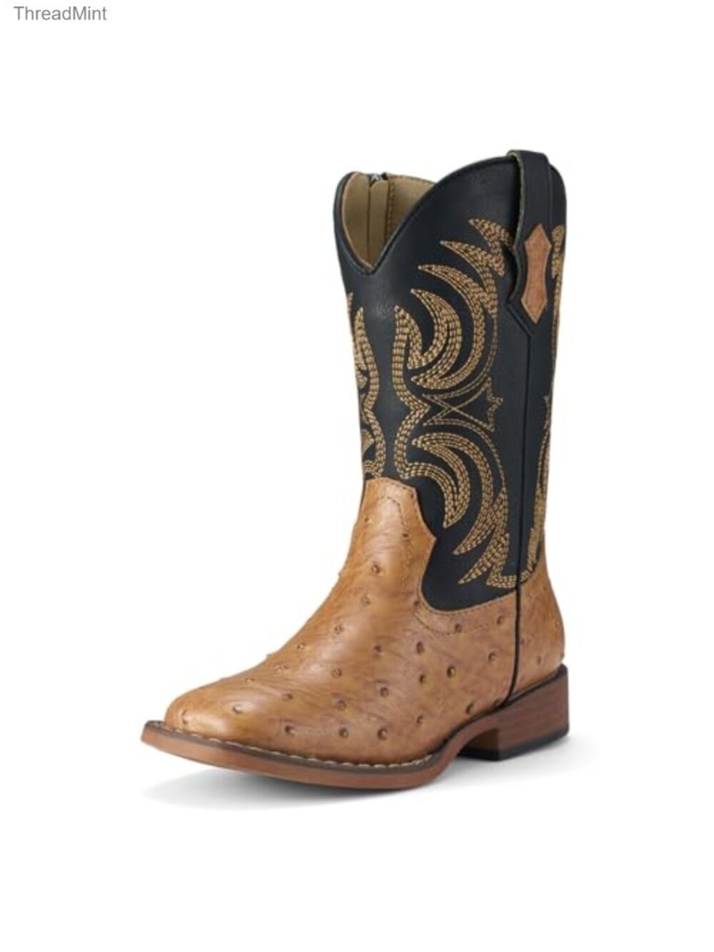 Kids Square Toe Cowboy Boots with Side Zipper Non-Slip Sole